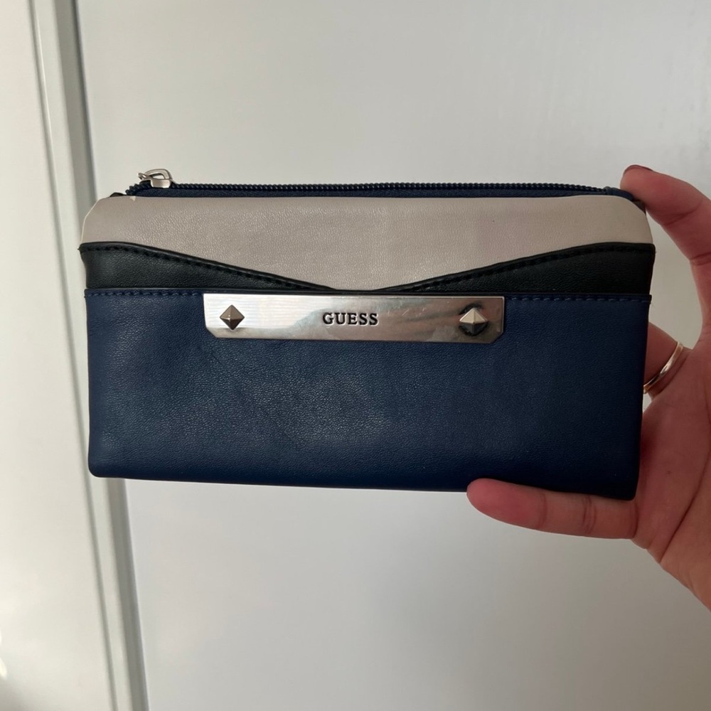 Guess Navy and Black Wallet with Silver Accents